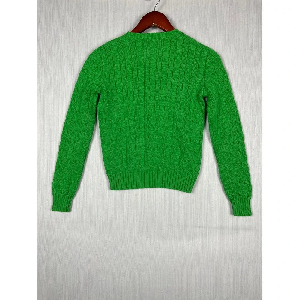 Ralph Lauren Womens S Green Cable Knit Cotton Pony Logo Preppy Classic Old Money - Picture 3 of 8